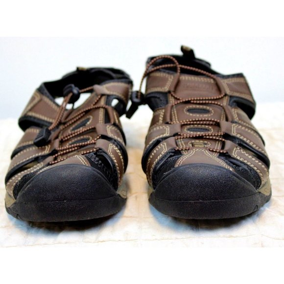 Khombu Mens Sandals sz 12 Fisherman Outdoor Brown Leather Flexible Sole Adjustab - Picture 4 of 11